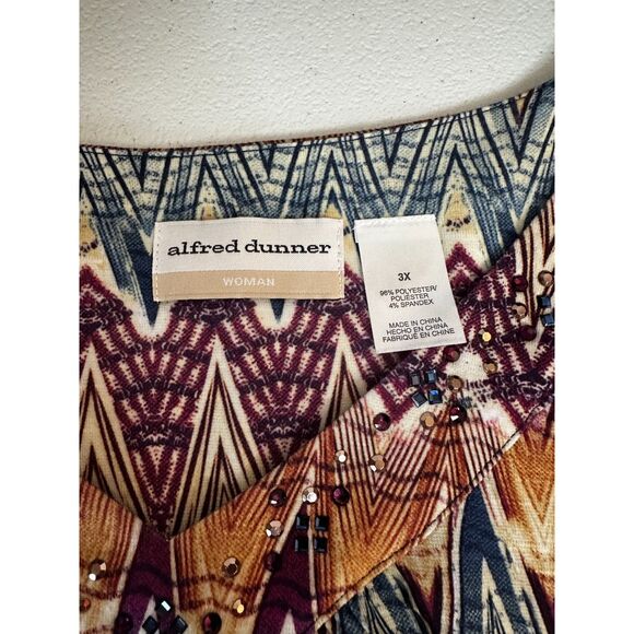 Alfred Dunner Woman 3X Tunic Top Geometric Print Sequins Beaded Neckline - Picture 4 of 5